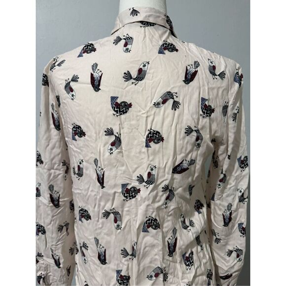 Zara xs bird print button front long sleeve top - Picture 3 of 7